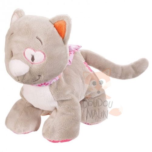  iris et babette peluche chat gris rose fleur 